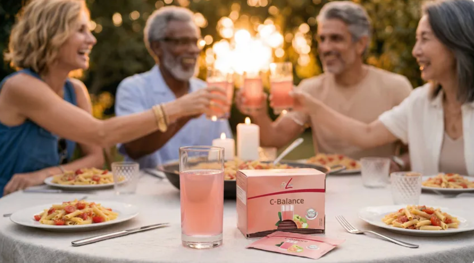Personas disfrutando de una comida con productos de fitline